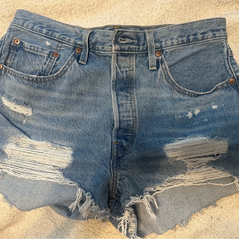 Levi's Blue Distressed Jean Shorts